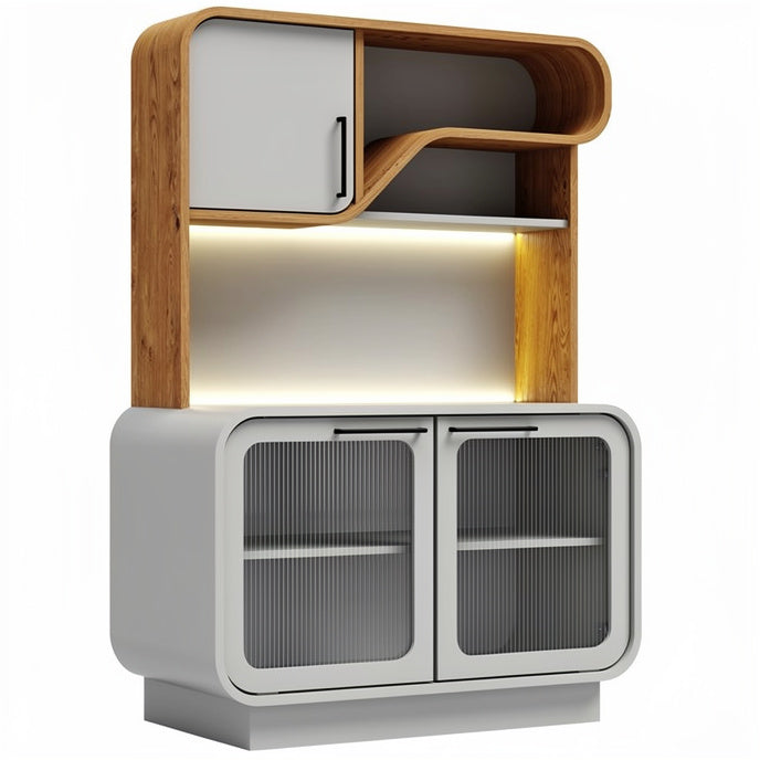 Het technische titel in het Nederlands: **Moderne Wandkast met LED Verlichting en Houten Accent**