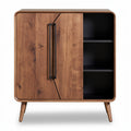 **Technische titel in het Nederlands: Modern houten dressoir met zwarte details en opbergmogelijkheden**