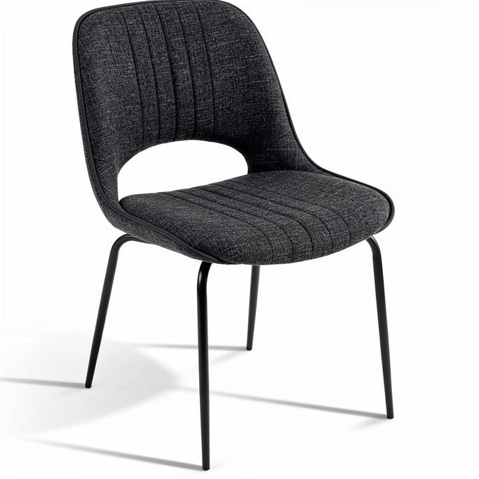 **Moderne Zwart Stoffen Stoel met Open Rugleuning**