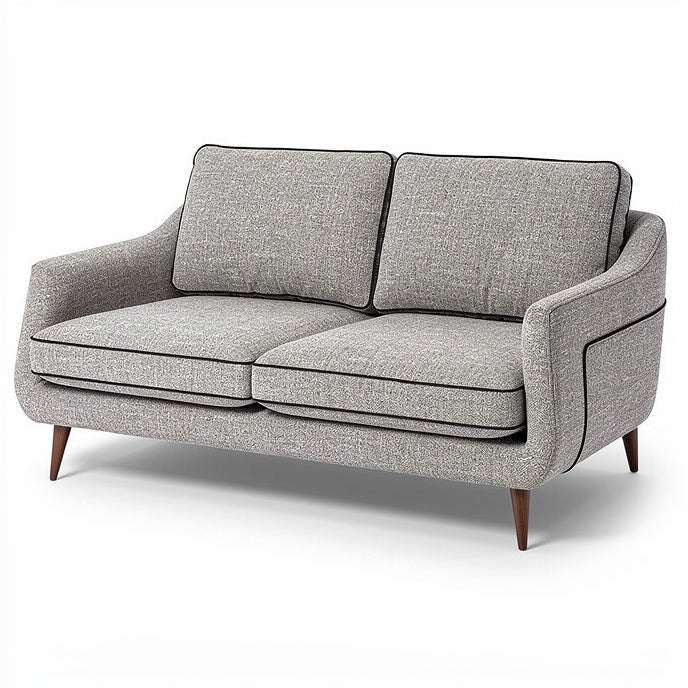 **Moderne grijze bank met lichte stoffen bekleding en houten poten**