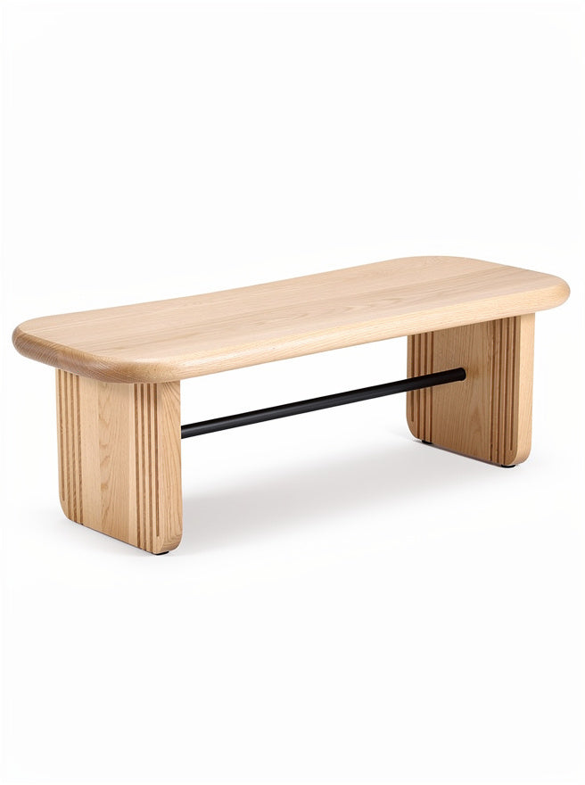 **Houten Salontafel met Stalen Buis en Ronde Hoeken**