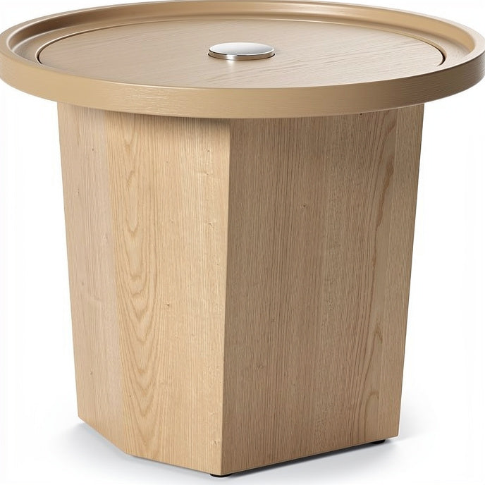 **Technische titel in het Nederlands: Moderne houten bijzettafel met ronde top**